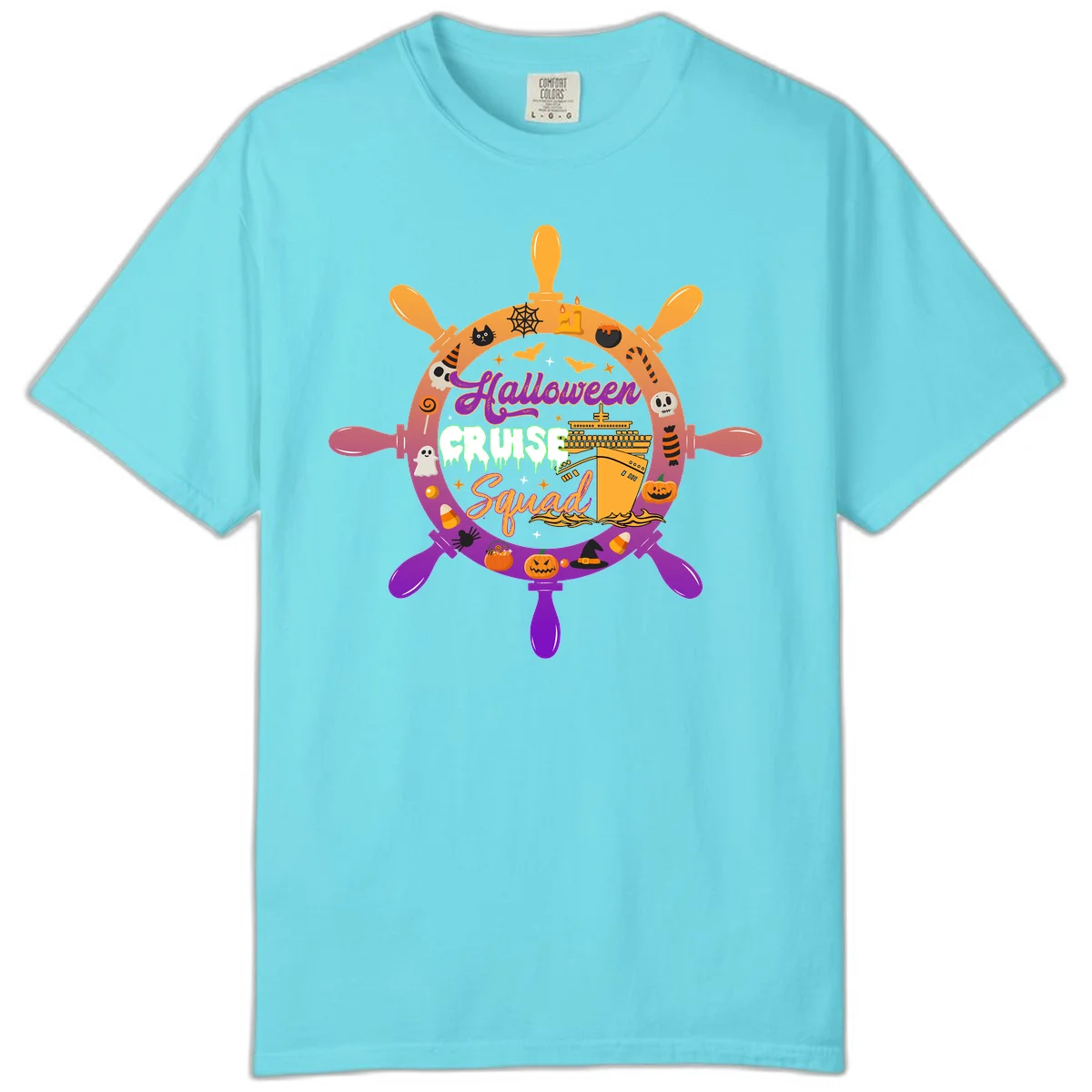 Halloween Cruise Squad Ship Wheel Comfort Color in Lagoon Blue