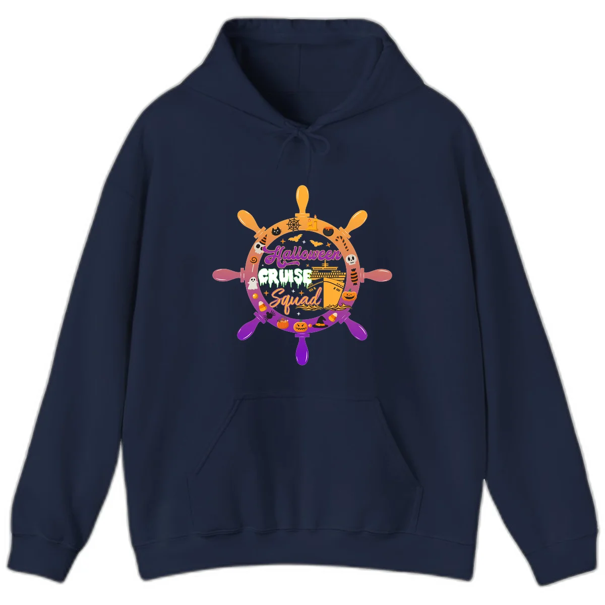 Halloween Cruise Squad Ship Wheel Hoodie in Navy
