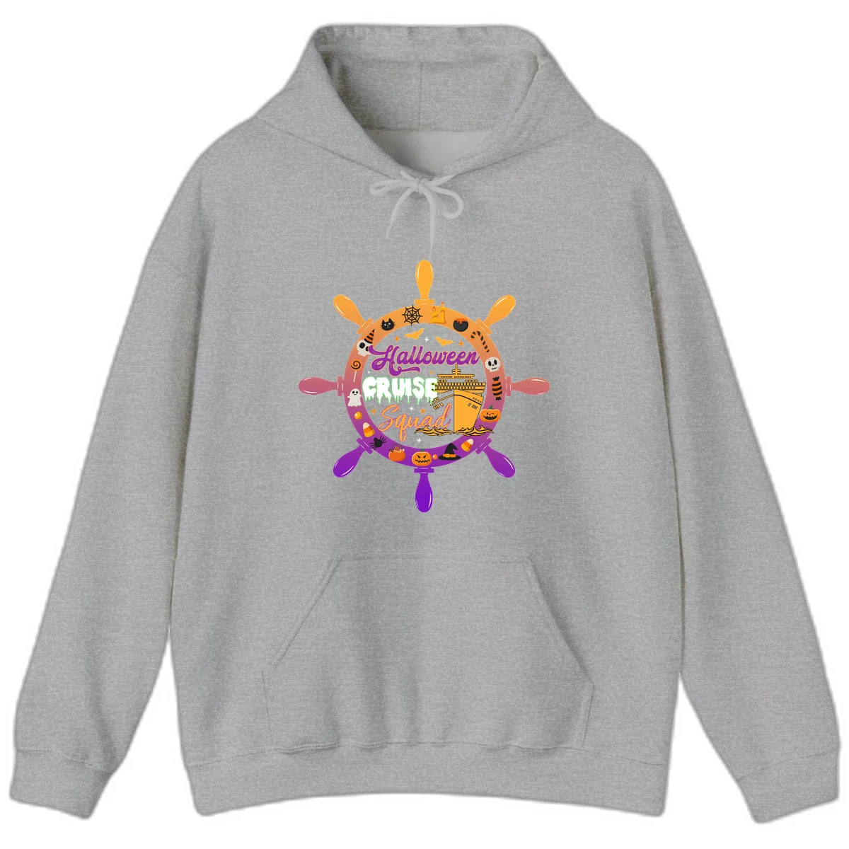 Halloween Cruise Squad Ship Wheel Hoodie in Sport Grey
