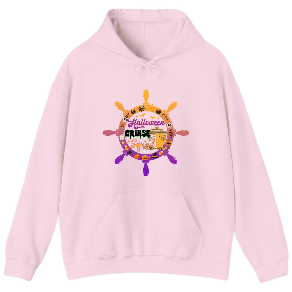 Halloween Cruise Squad Ship Wheel Hoodie in Light Pink