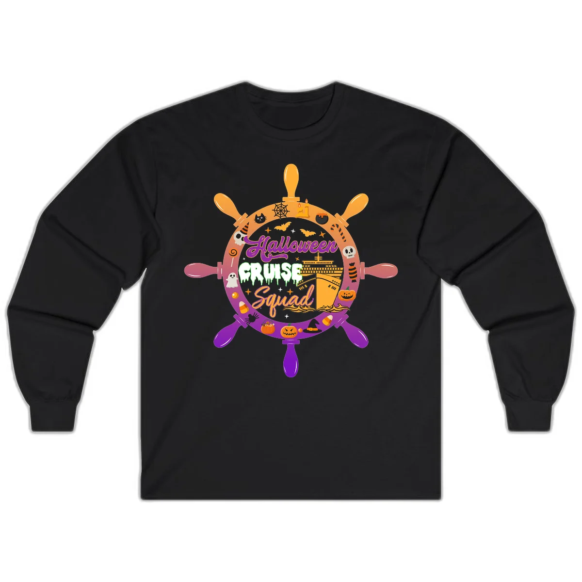Halloween Cruise Squad Ship Wheel Long Sleeve in Black