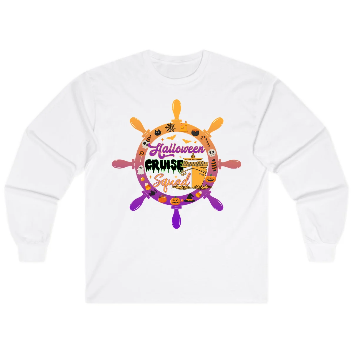 Halloween Cruise Squad Ship Wheel Long Sleeve in White