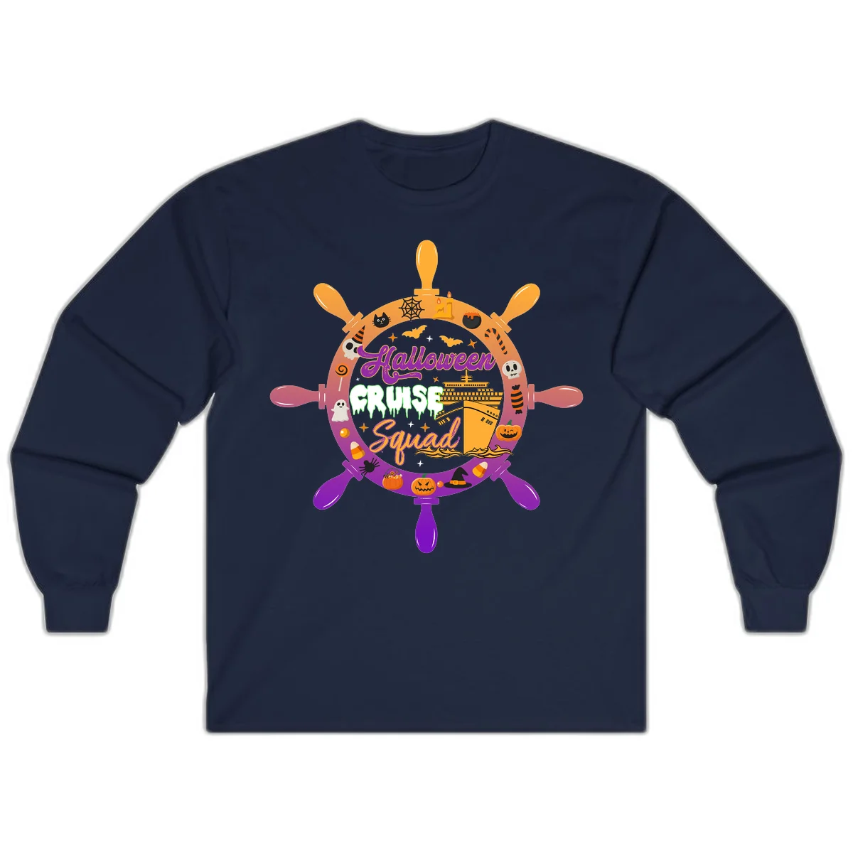 Halloween Cruise Squad Ship Wheel Long Sleeve in Navy
