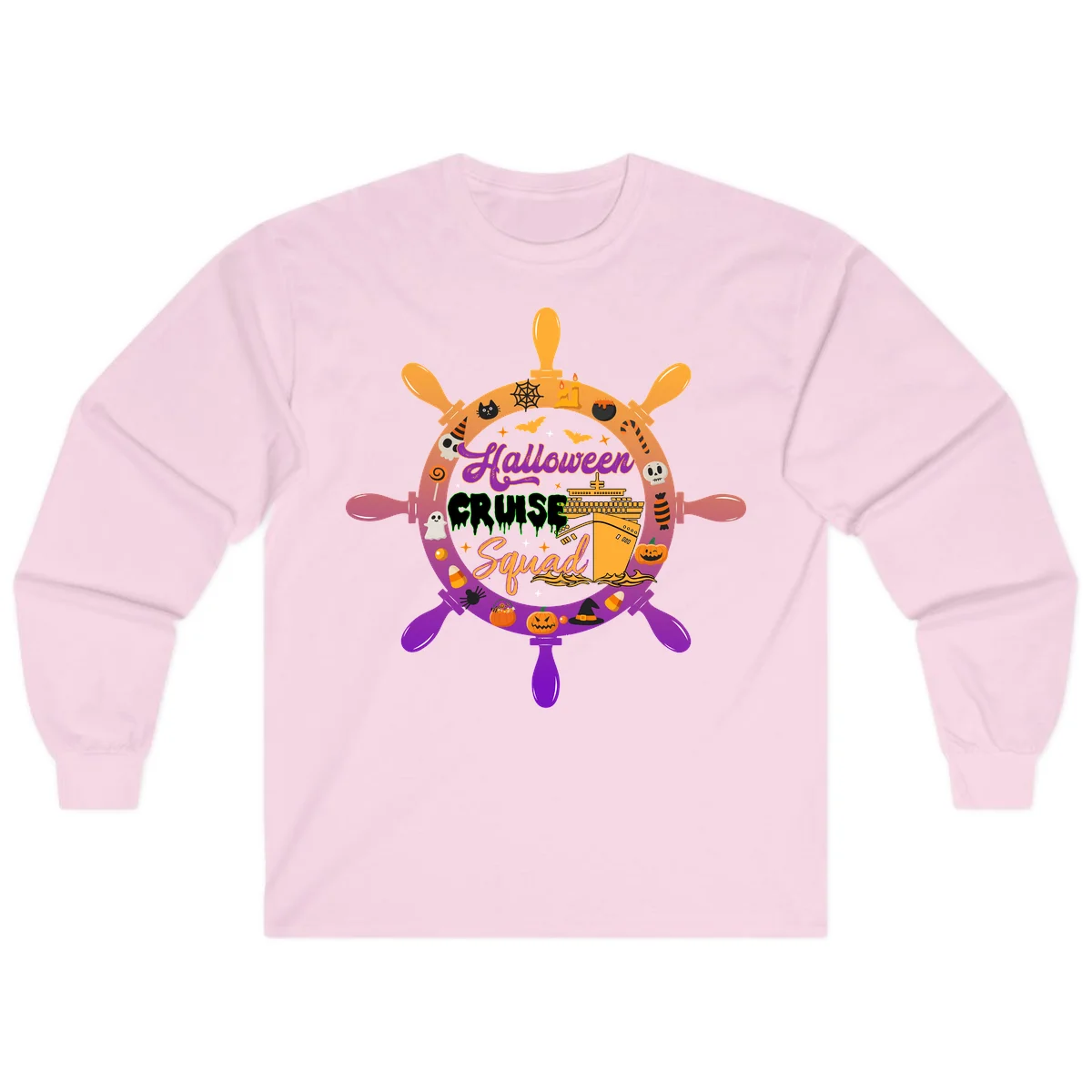 Halloween Cruise Squad Ship Wheel Long Sleeve in Light Pink