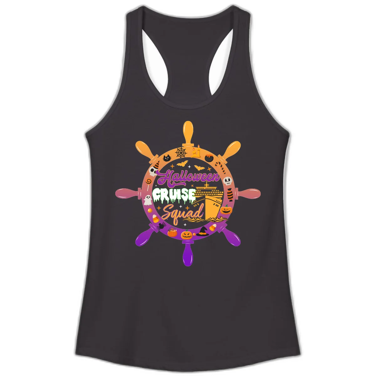 Halloween Cruise Squad Ship Wheel Ladies Tank in Black