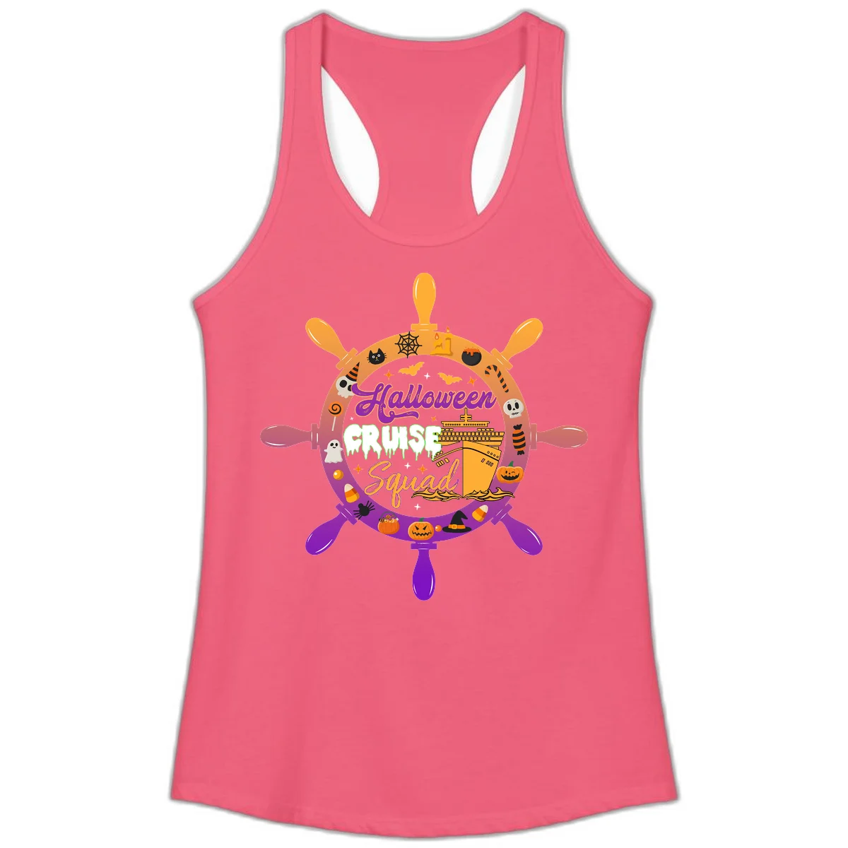 Halloween Cruise Squad Ship Wheel Ladies Tank in Hot Pink
