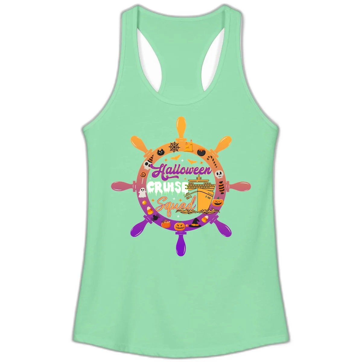 Halloween Cruise Squad Ship Wheel Ladies Tank in Solid Mint