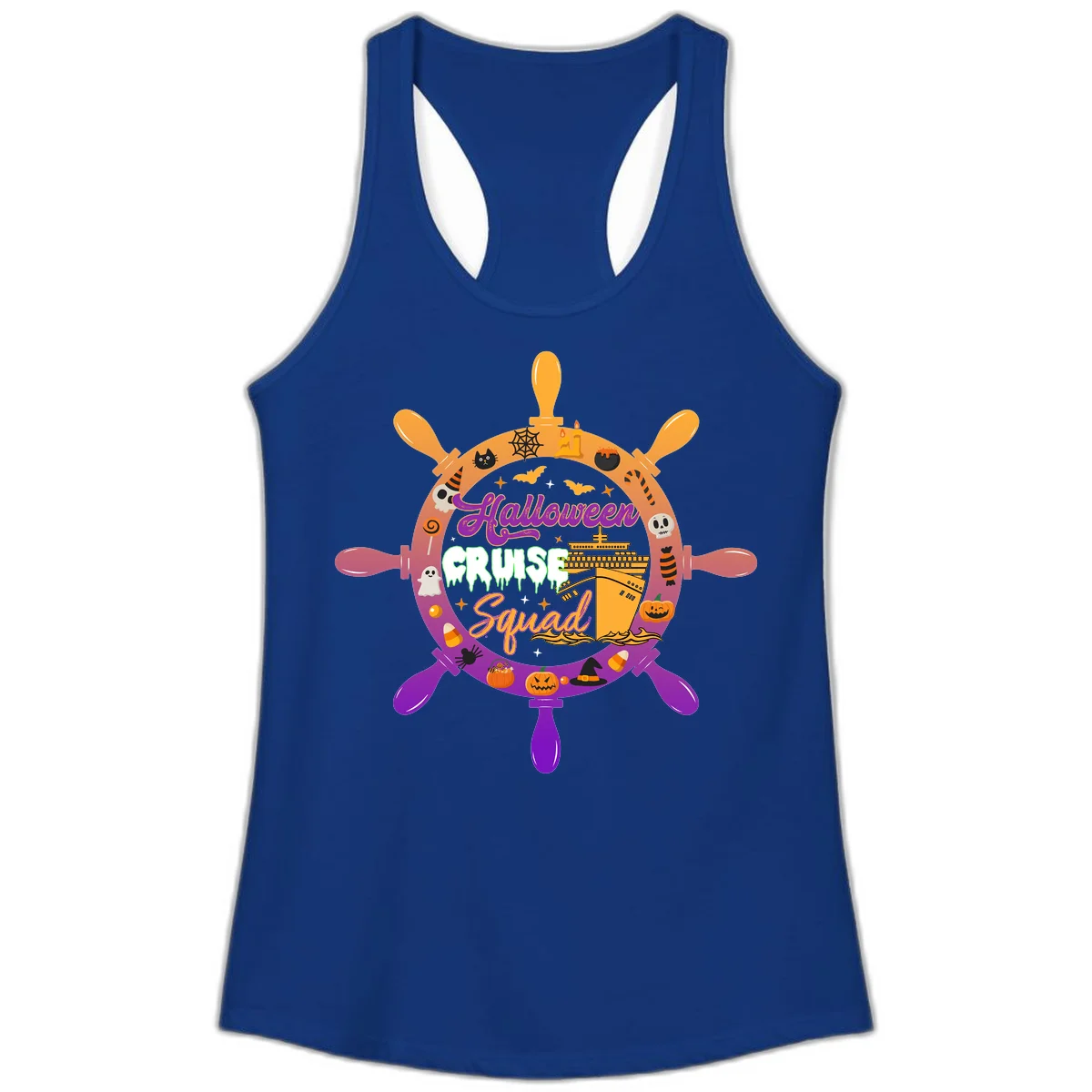 Halloween Cruise Squad Ship Wheel Ladies Tank in Solid Royal