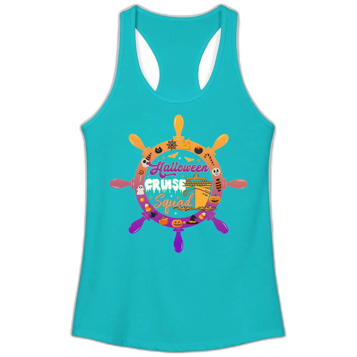 Halloween Cruise Squad Ship Wheel Ladies Tank in Tahiti Blue