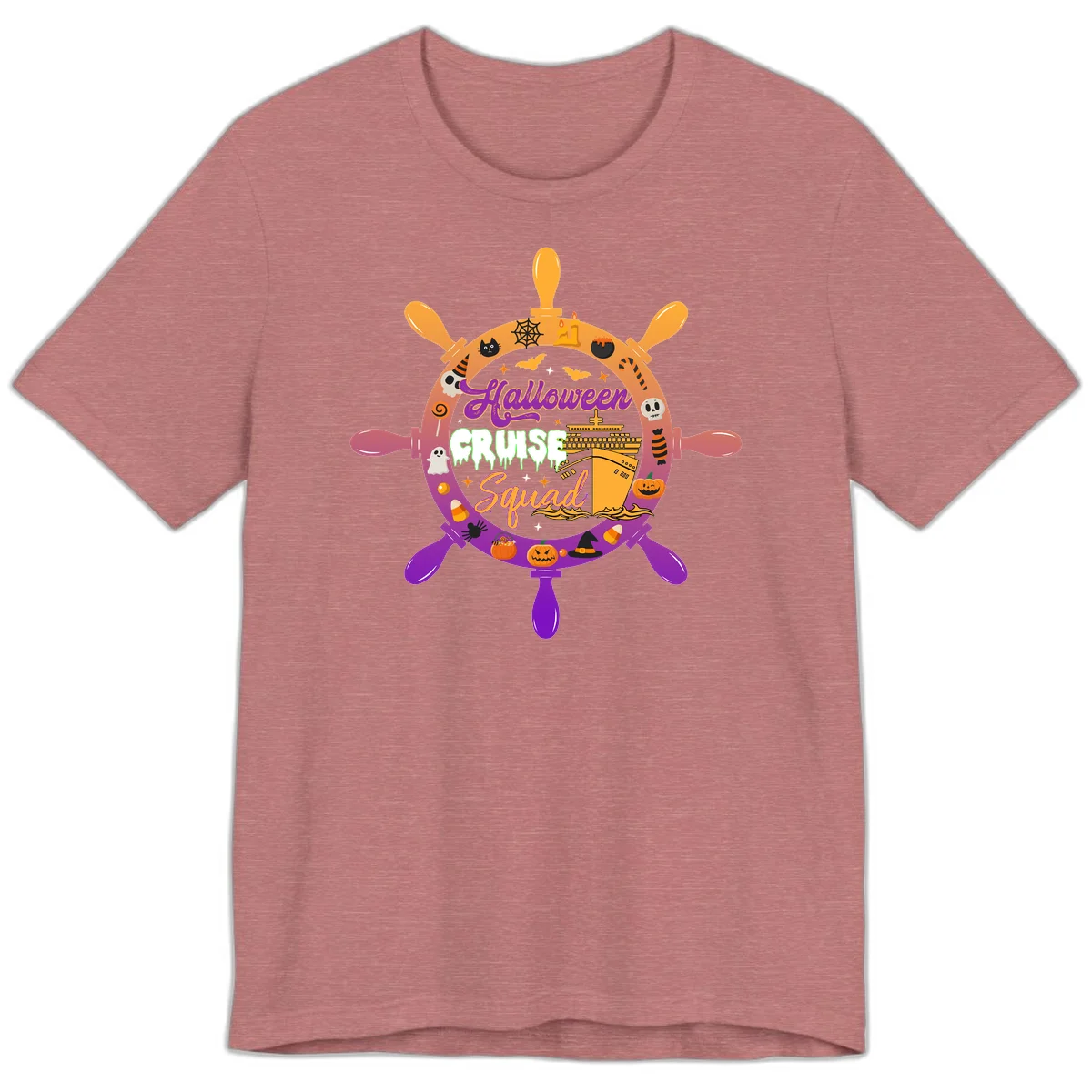 Halloween Cruise Squad Ship Wheel Premium T-Shirt in Heather Mauve