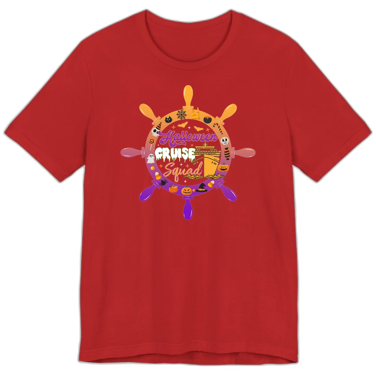 Halloween Cruise Squad Ship Wheel Premium T-Shirt in Red