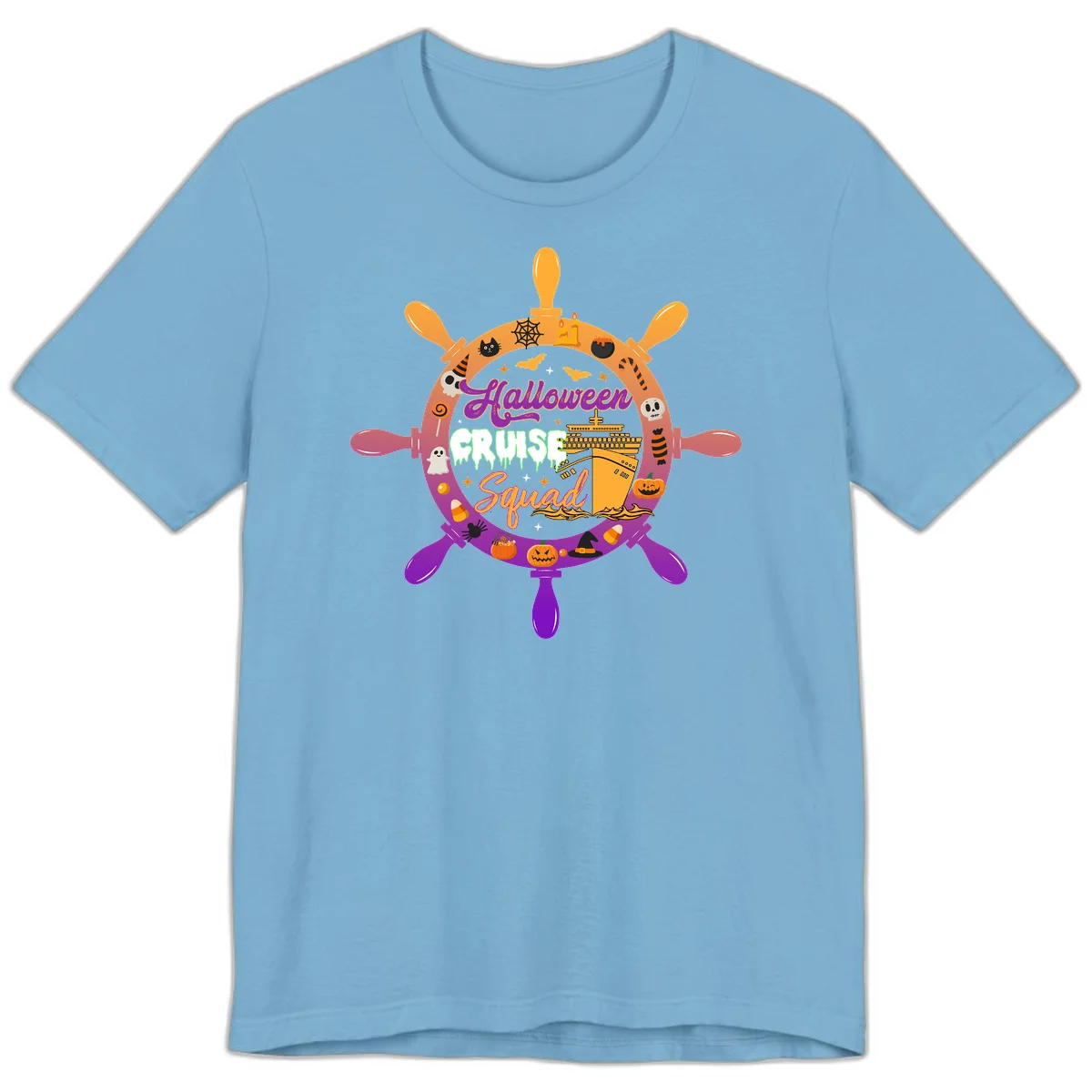 Halloween Cruise Squad Ship Wheel Premium T-Shirt in Ocean Blue