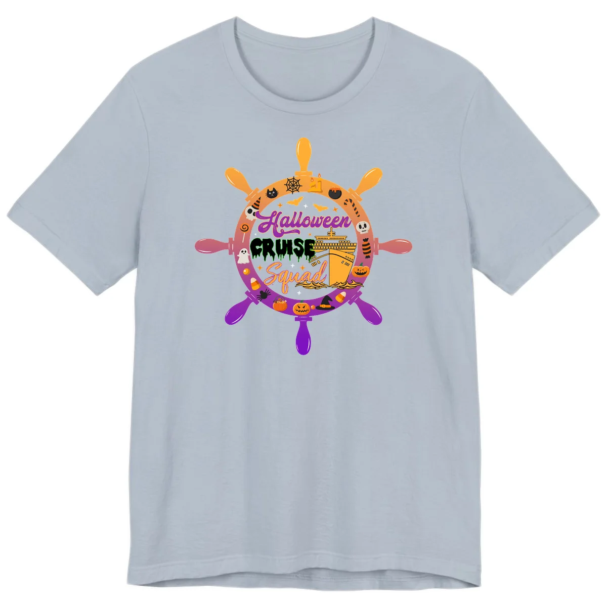 Halloween Cruise Squad Ship Wheel Premium T-Shirt in Light Blue