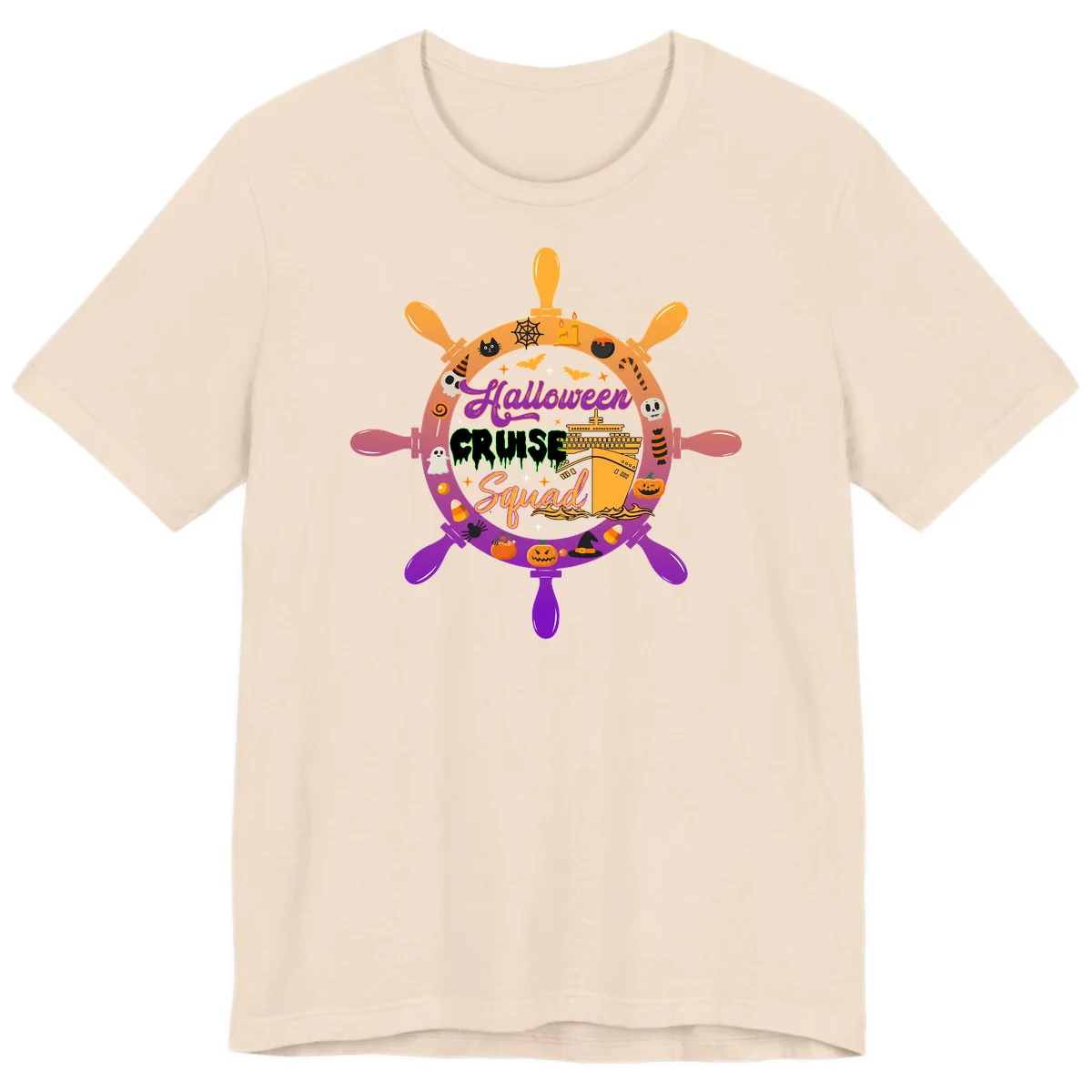 Halloween Cruise Squad Ship Wheel Premium T-Shirt in Soft Cream