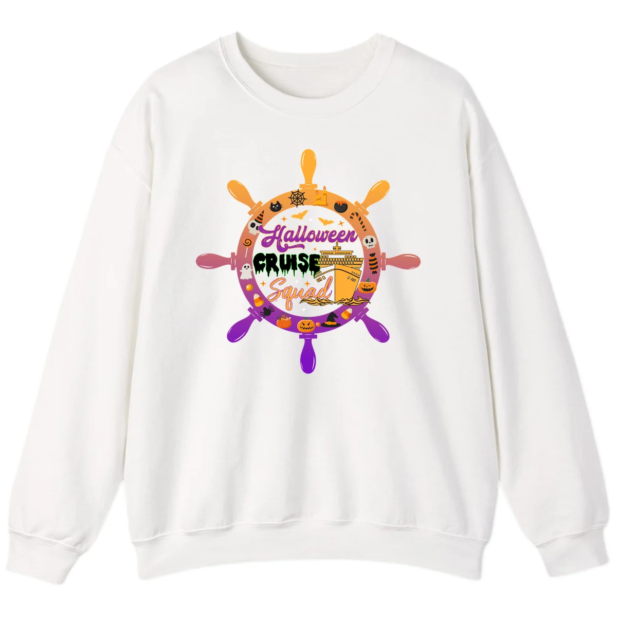 Halloween Cruise Squad Ship Wheel Sweatshirt in White