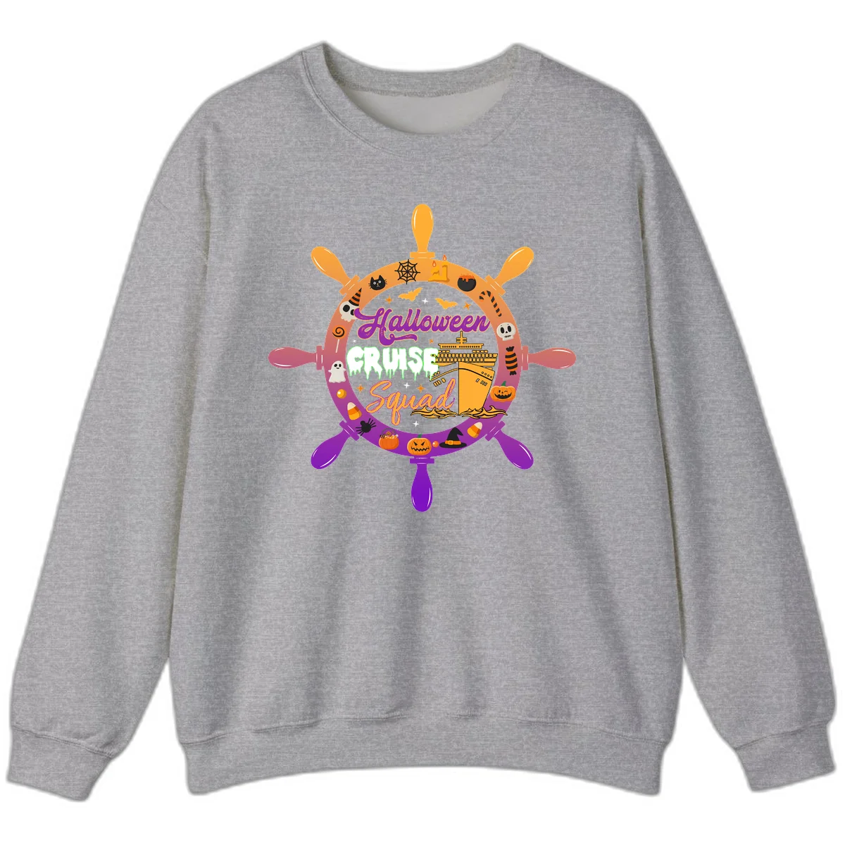 Halloween Cruise Squad Ship Wheel Sweatshirt in Sport Grey