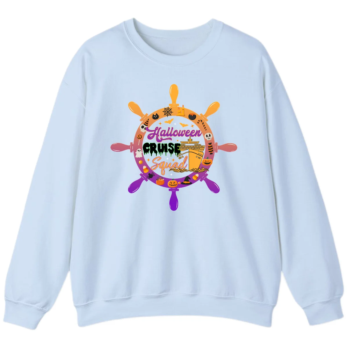 Halloween Cruise Squad Ship Wheel Sweatshirt in Light Blue