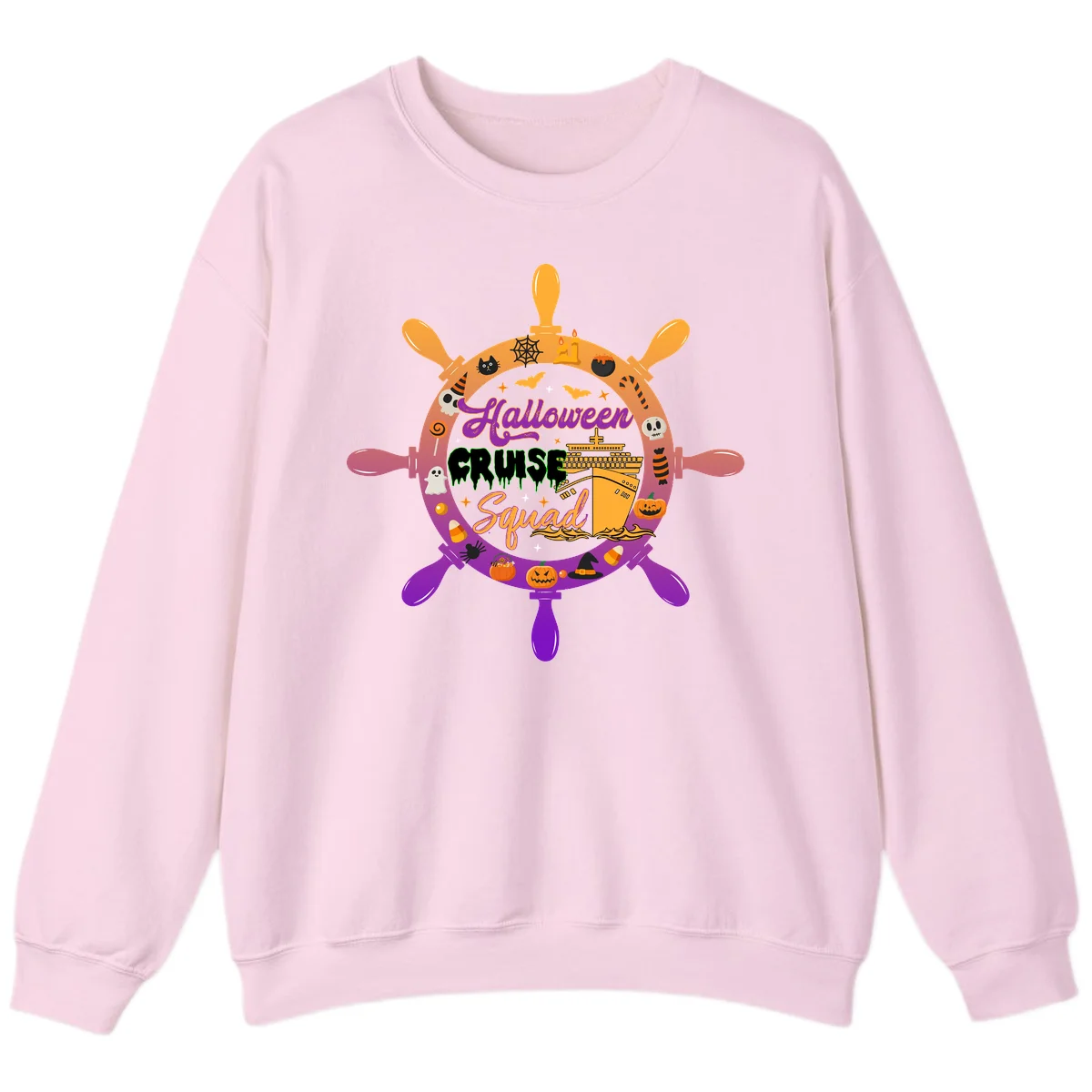 Halloween Cruise Squad Ship Wheel Sweatshirt in Light Pink