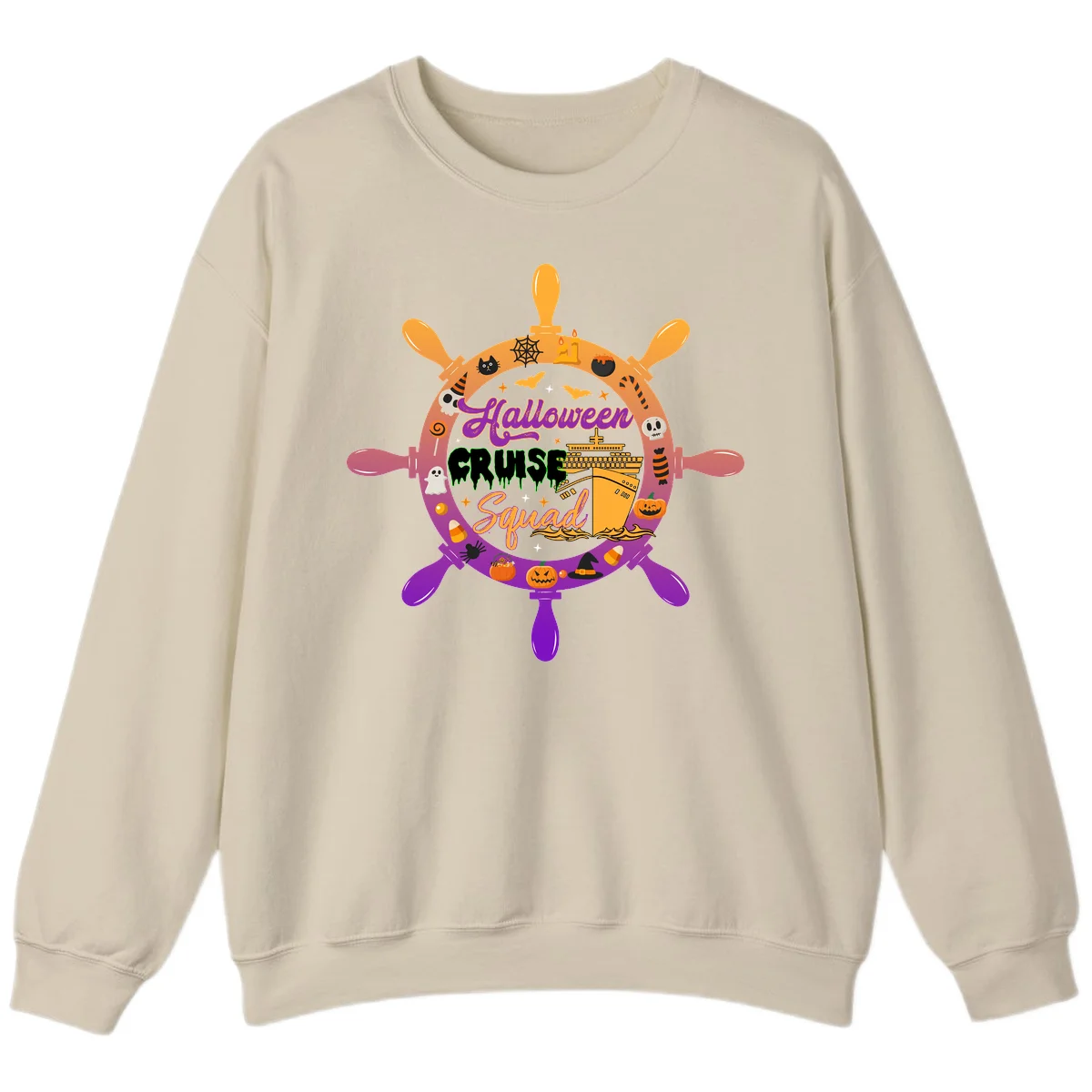 Halloween Cruise Squad Ship Wheel Sweatshirt in Sand