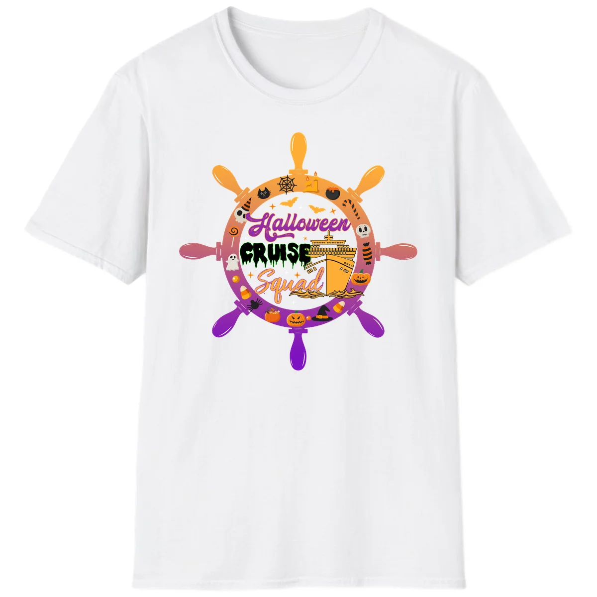 Halloween Cruise Squad Ship Wheel T-Shirt in White