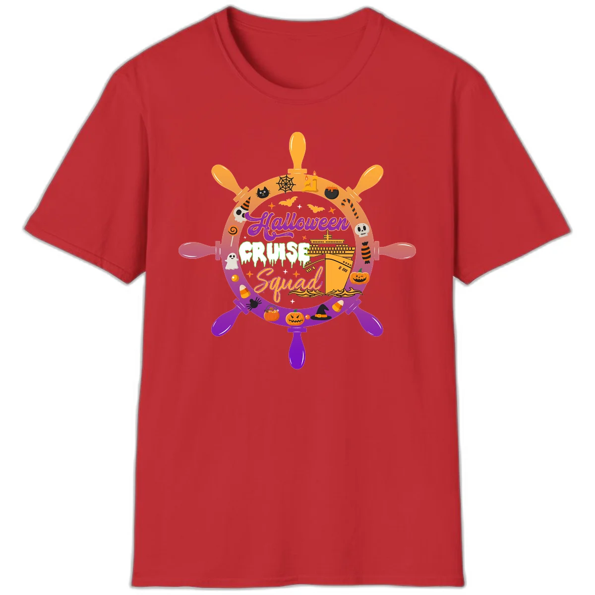 Halloween Cruise Squad Ship Wheel T-Shirt in Red