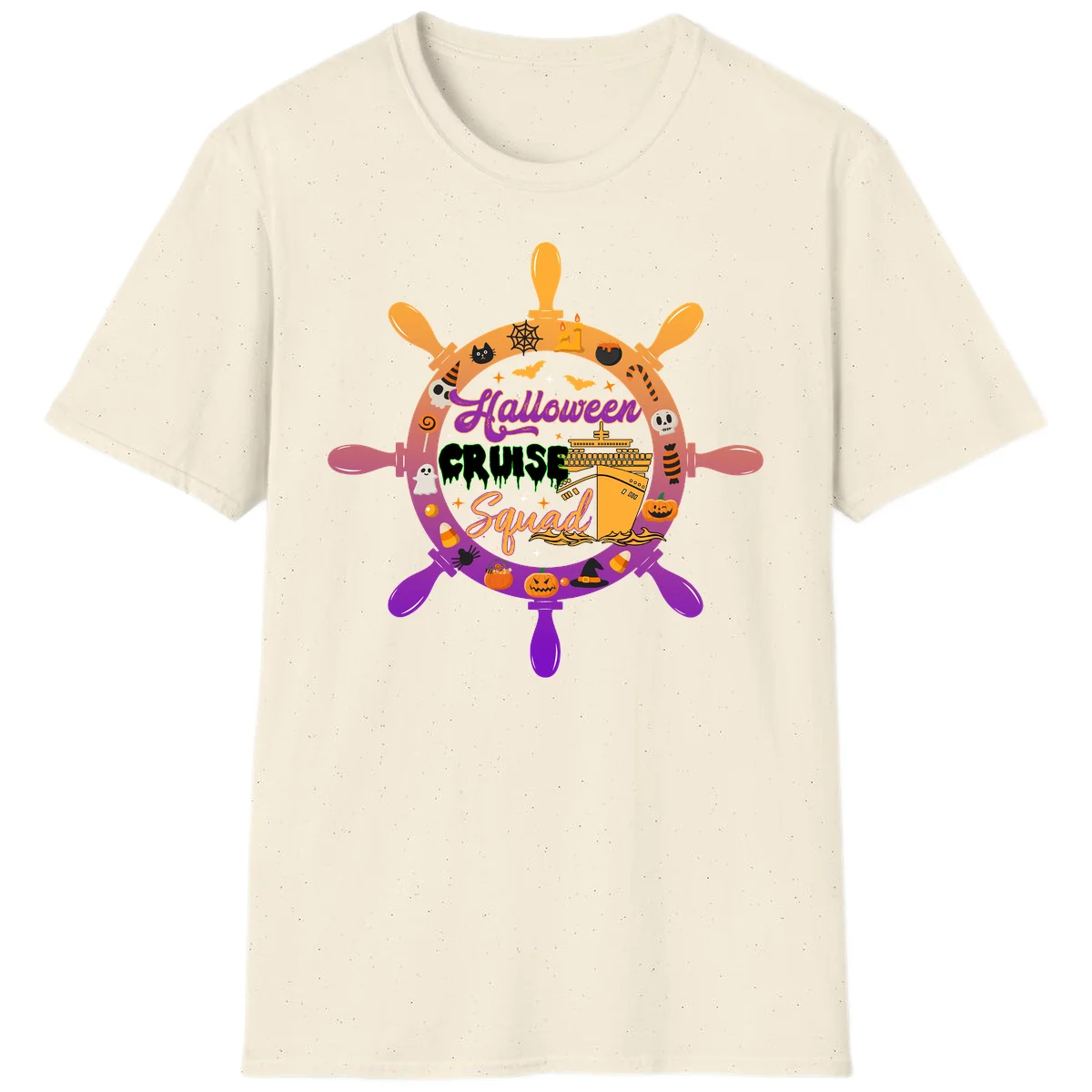 Halloween Cruise Squad Ship Wheel T-Shirt in Natural