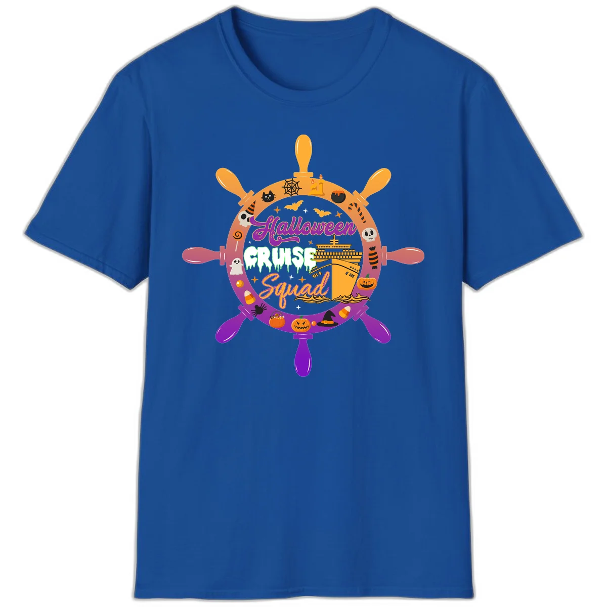 Halloween Cruise Squad Ship Wheel T-Shirt in Royal