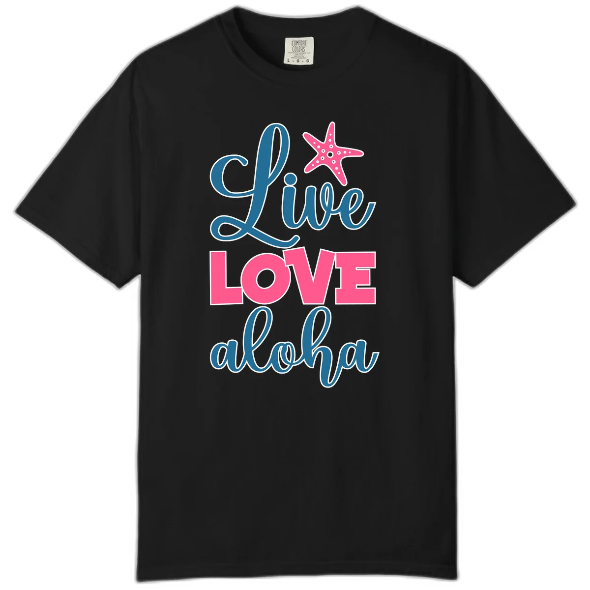 Live Life Aloha Starfish Comfort Color Tee in Black
