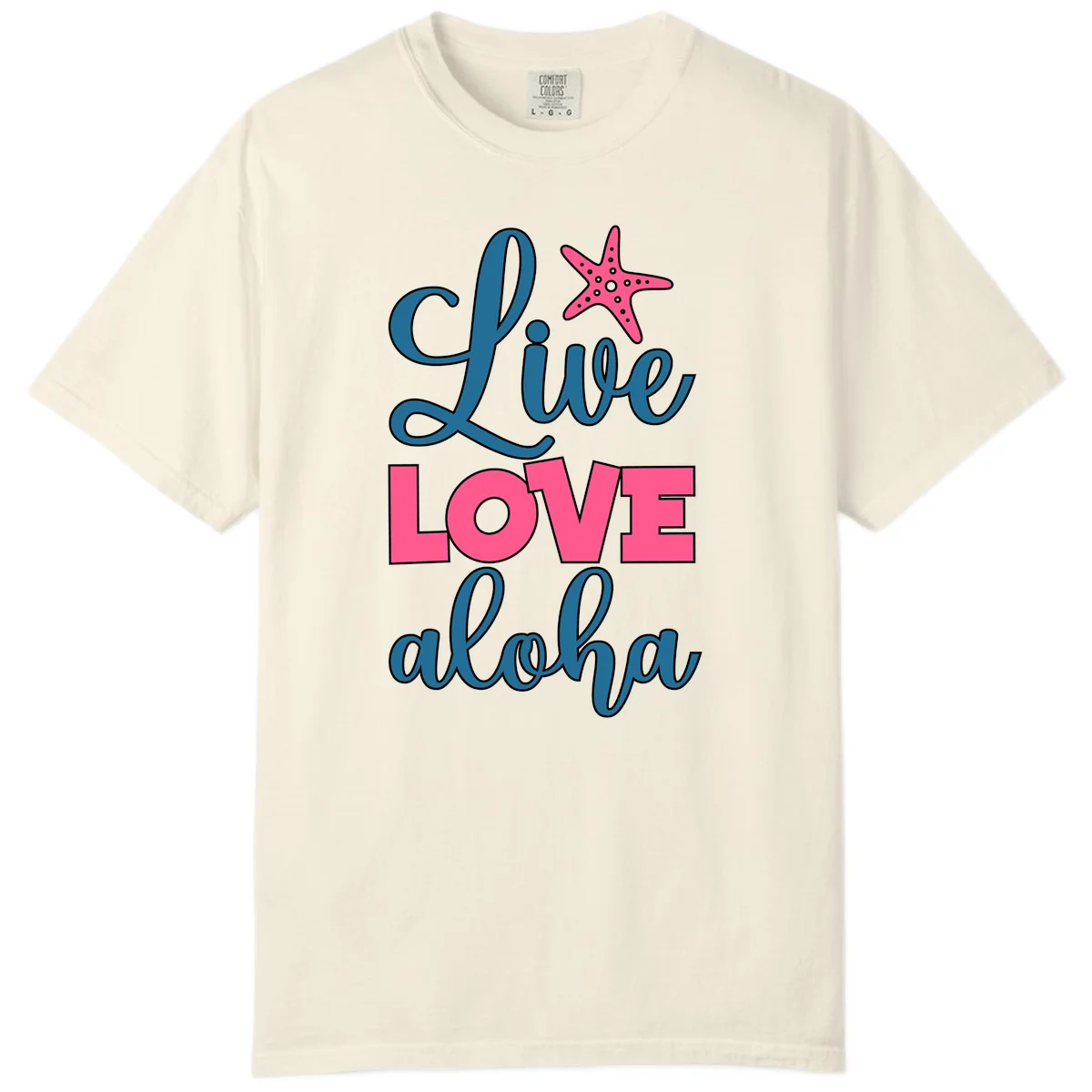 Live Life Aloha Starfish Comfort Color Tee in Ivory