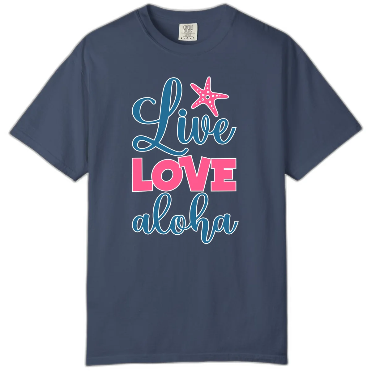 Live Life Aloha Starfish Comfort Color Tee in Midnight