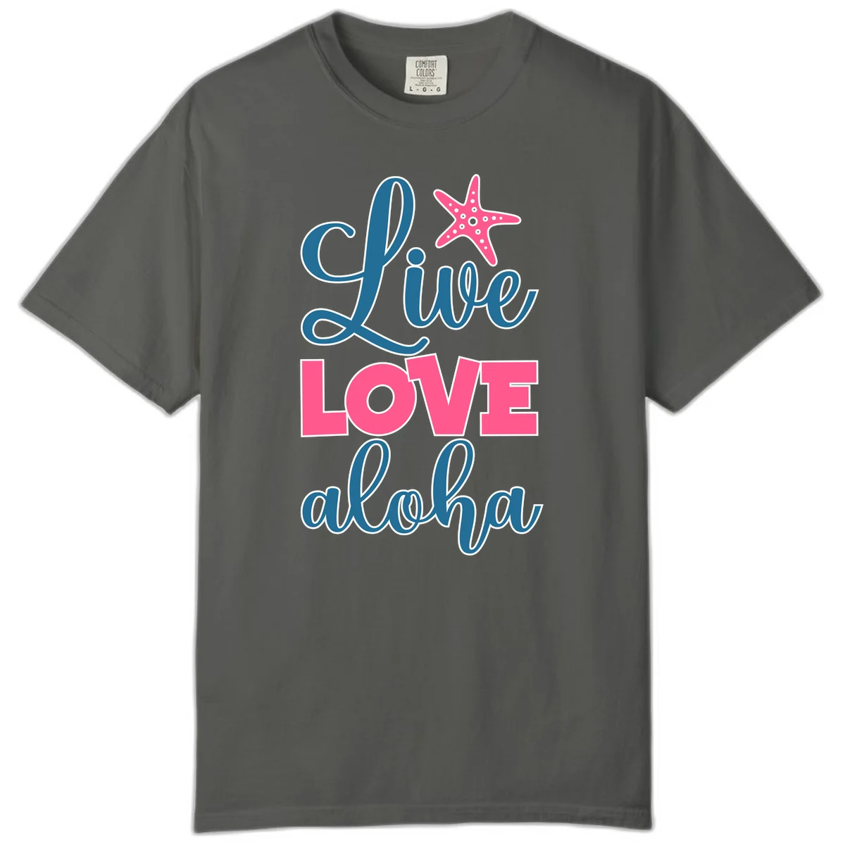 Live Life Aloha Starfish Comfort Color Tee in Pepper