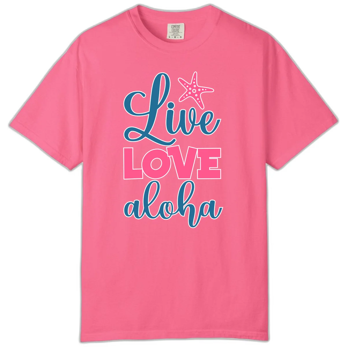 Live Life Aloha Starfish Comfort Color Tee in Crunchberry