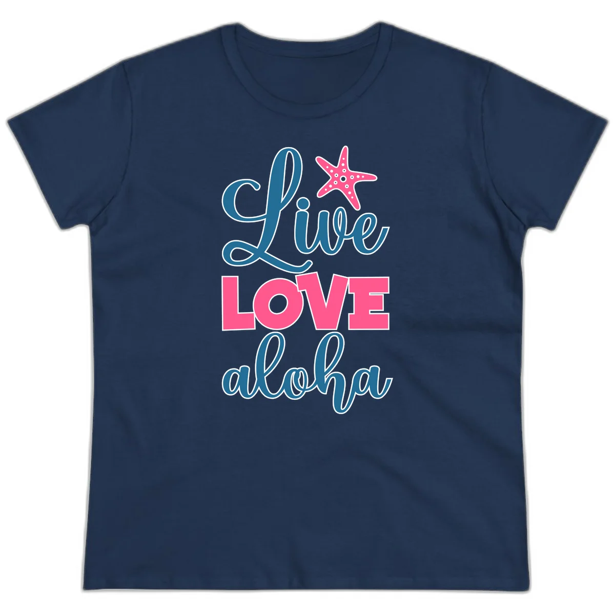 Live Life Aloha Starfish Ladies Tee in Navy