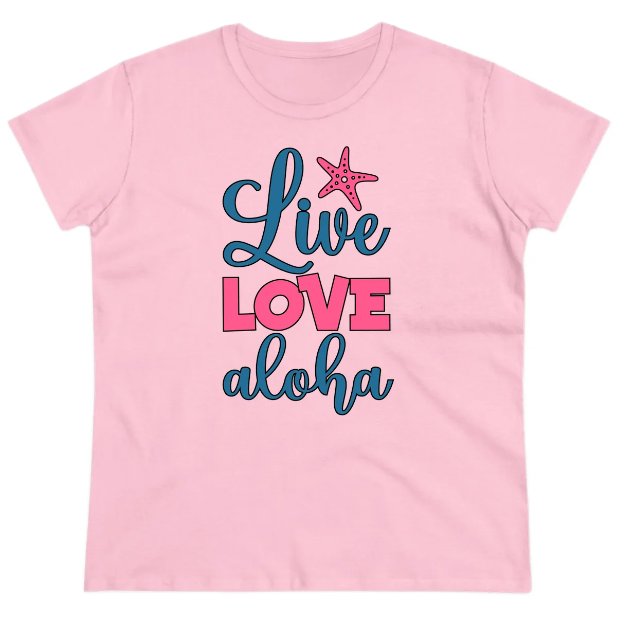 Live Life Aloha Starfish Ladies Tee in Light Pink