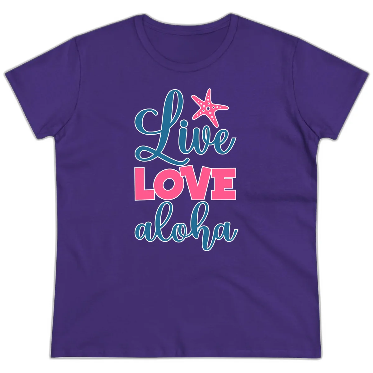 Live Life Aloha Starfish Ladies Tee in Purple