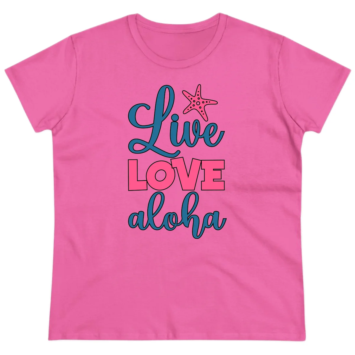 Live Life Aloha Starfish Ladies Tee in Azalea