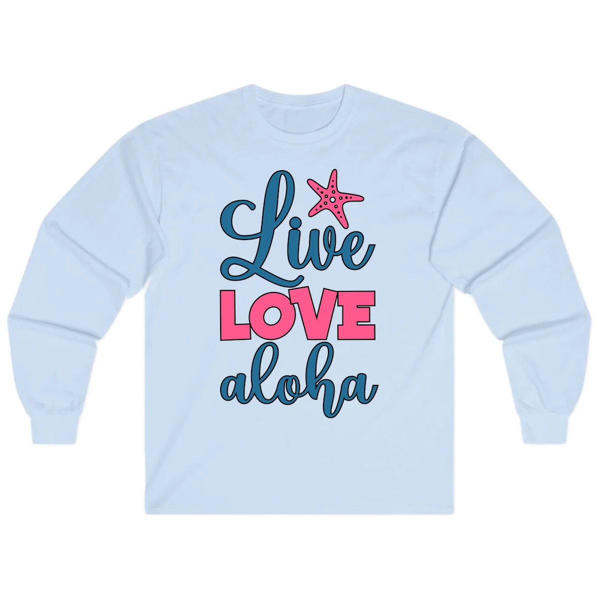 Live Life Aloha Starfish Long Sleeve in Light Blue