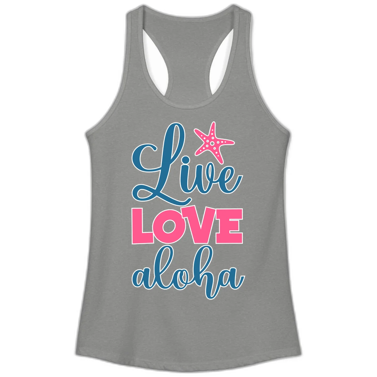 Live Life Aloha Starfish Ladies Tank in Heather Grey