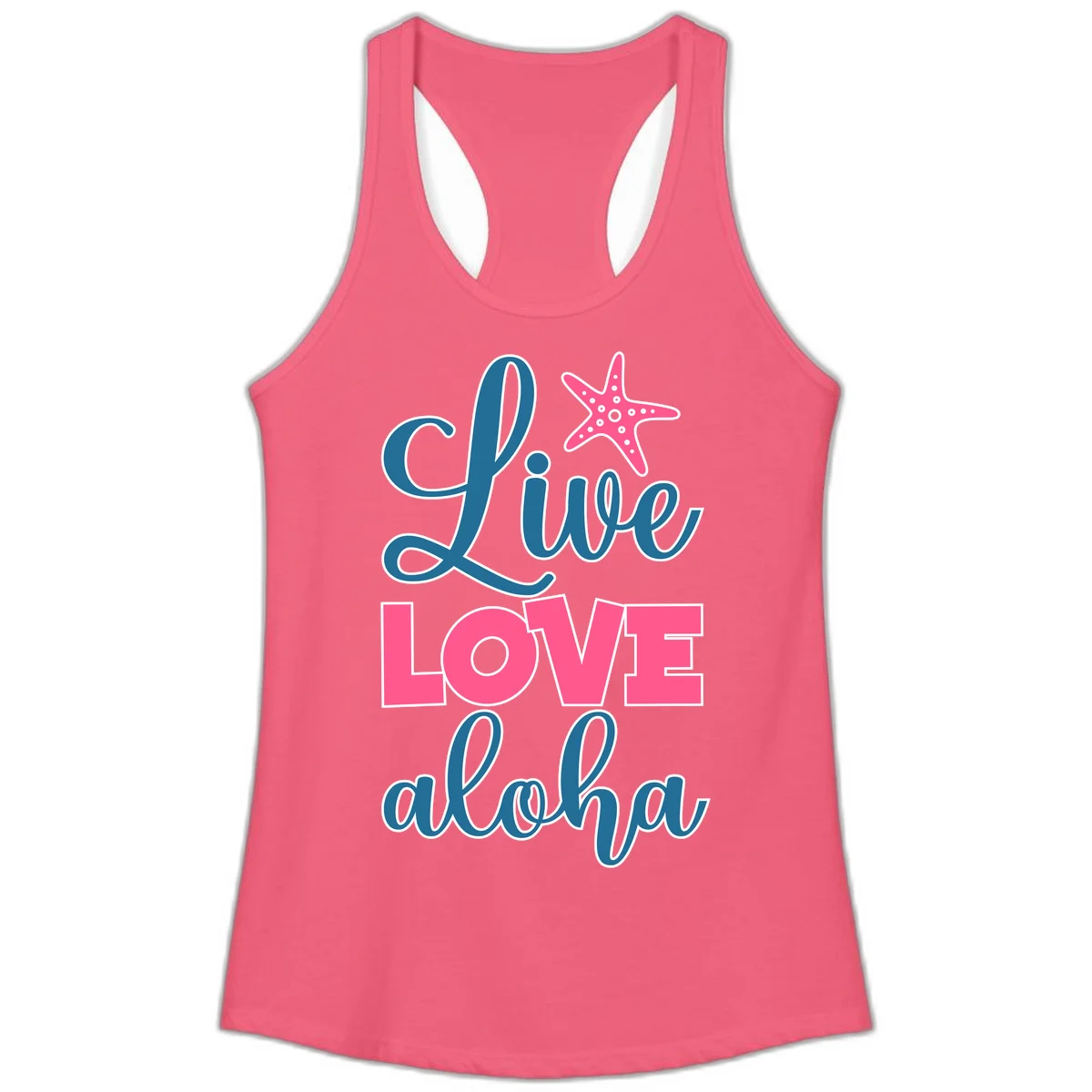 Live Life Aloha Starfish Ladies Tank in Hot Pink