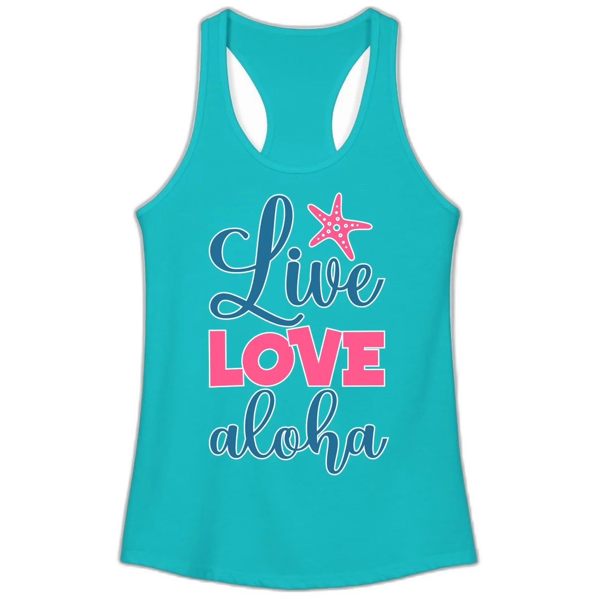 Live Life Aloha Starfish Ladies Tank in Tahiti Blue