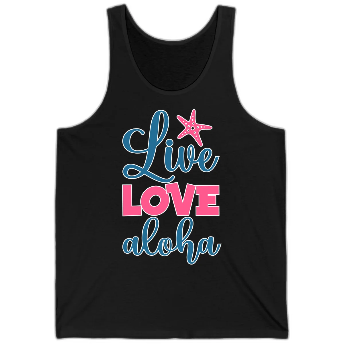 Live Life Aloha Starfish Tank Top in Black
