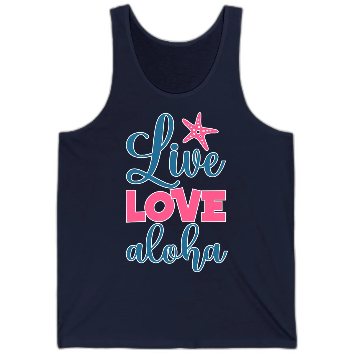Live Life Aloha Starfish Tank Top in Navy