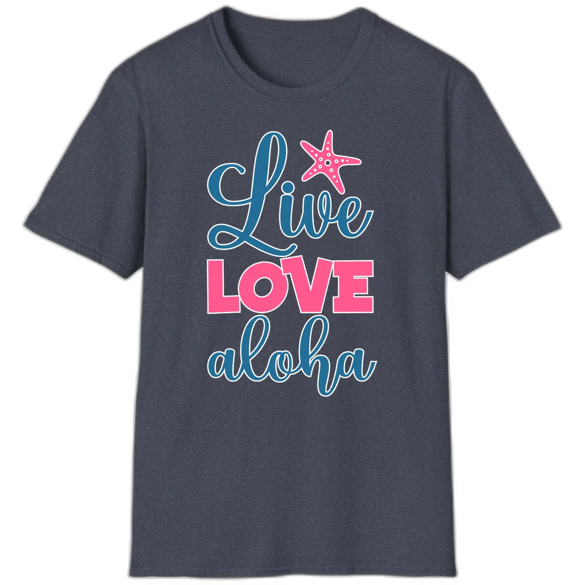 Live Life Aloha Starfish T-Shirt in Heather Navy