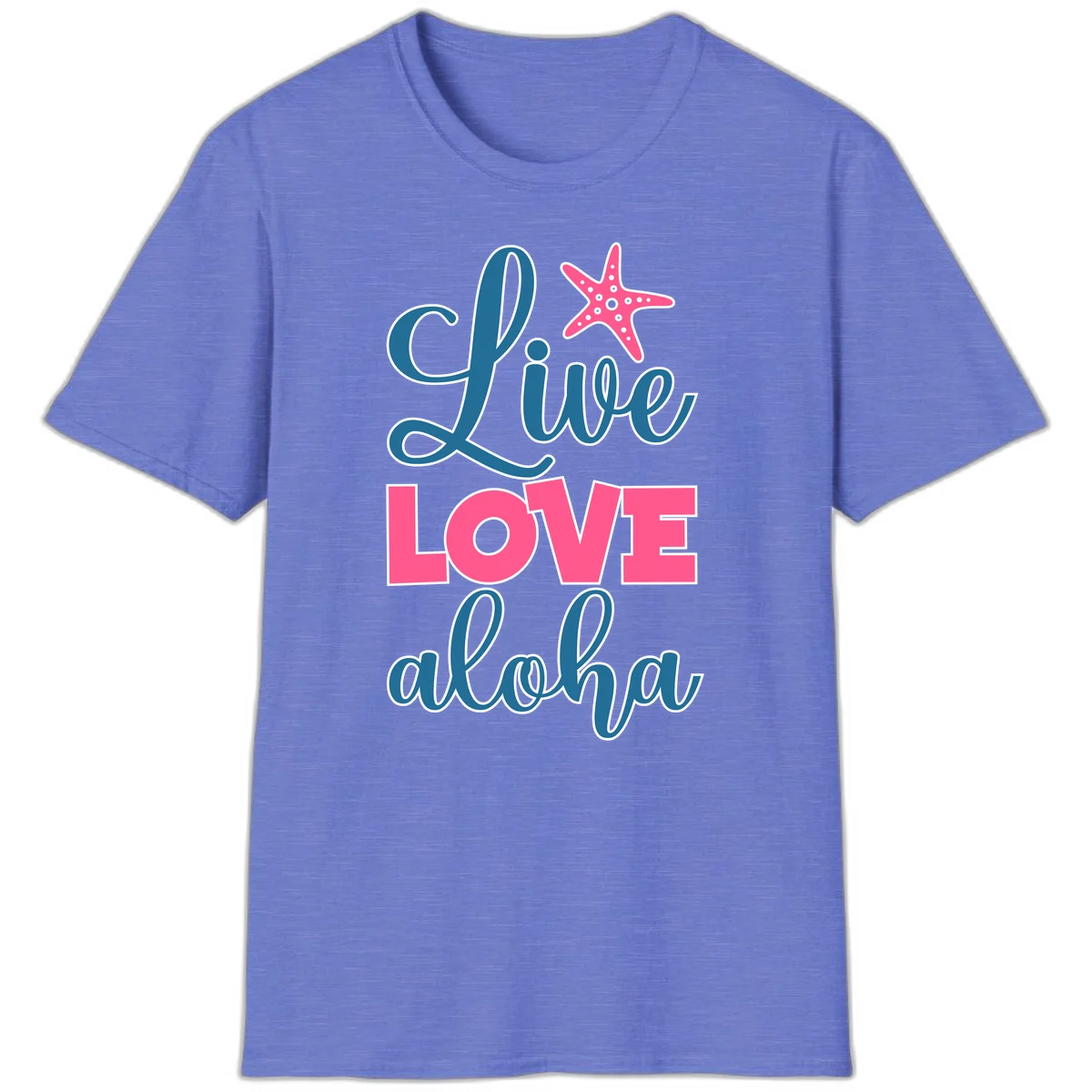 Live Life Aloha Starfish T-Shirt in Heather Royal