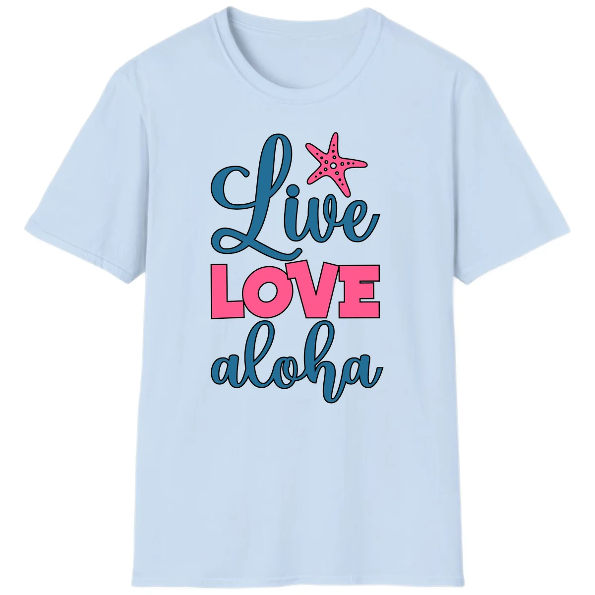 Live Life Aloha Starfish T-Shirt in Light Blue