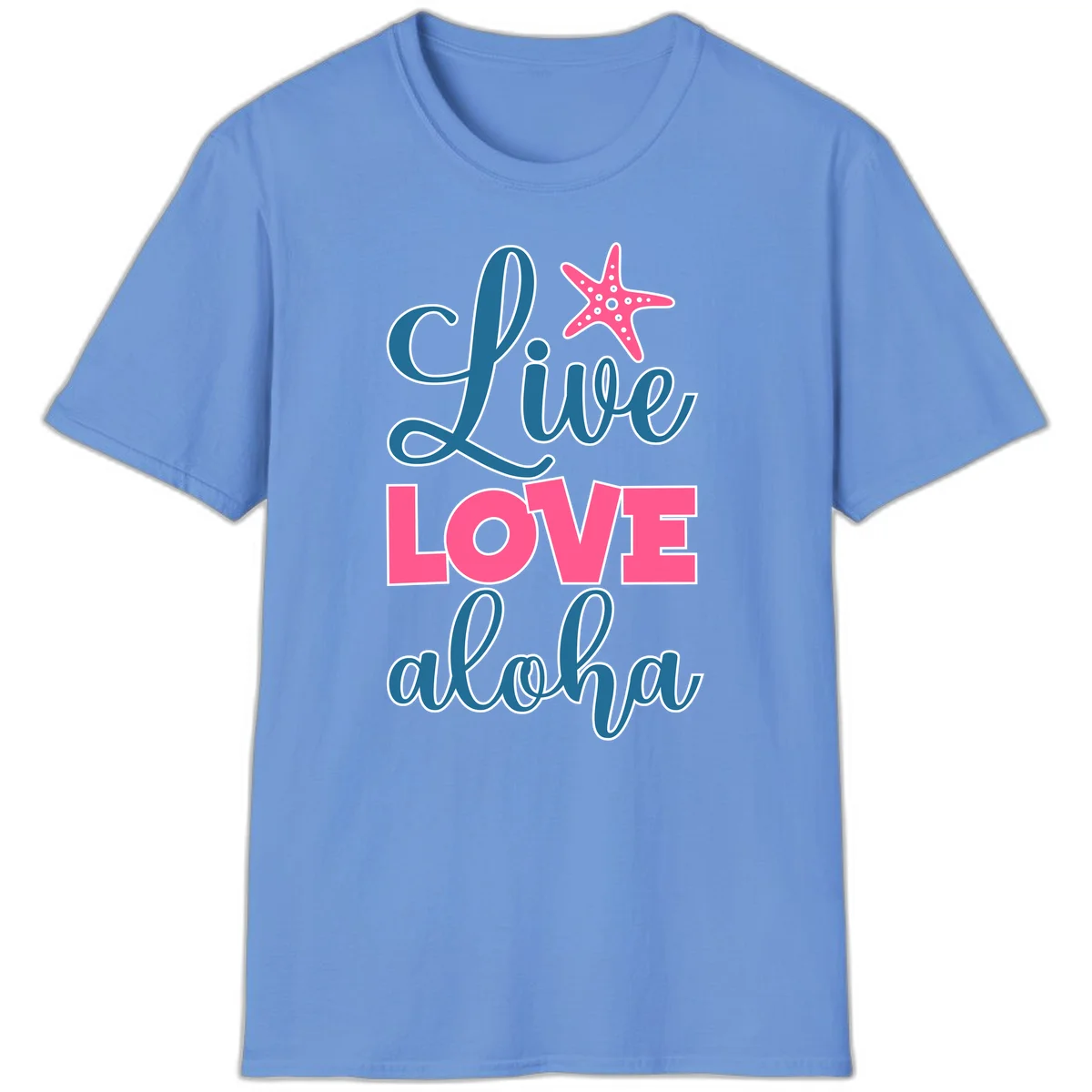 Live Life Aloha Starfish T-Shirt in Carolina Blue