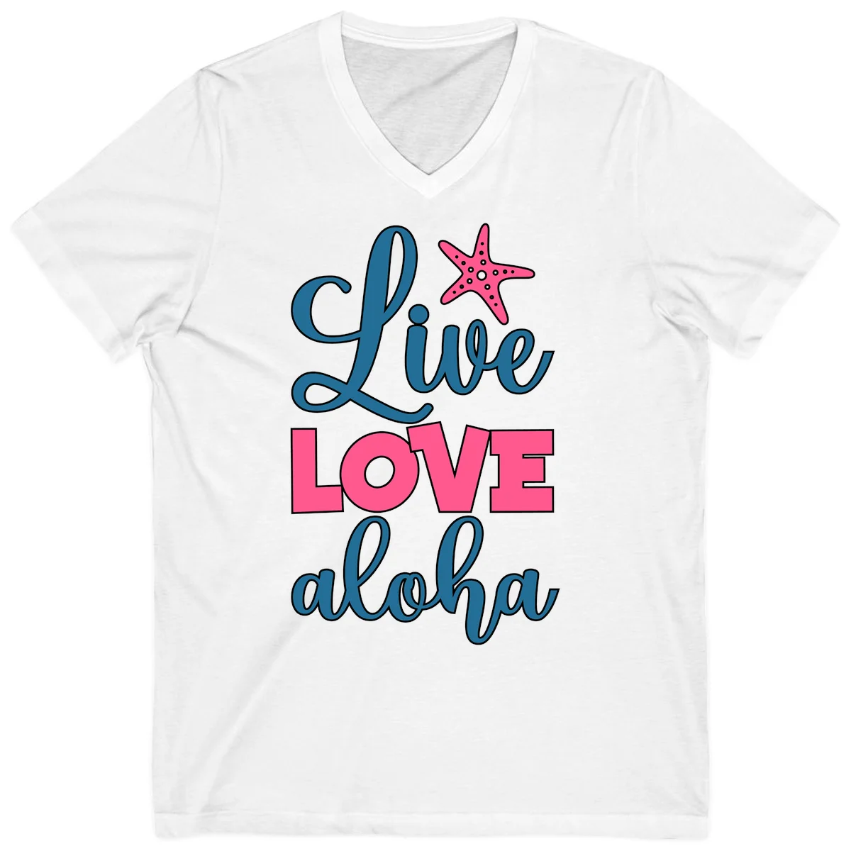 Live Life Aloha Starfish V-Neck Tee in White
