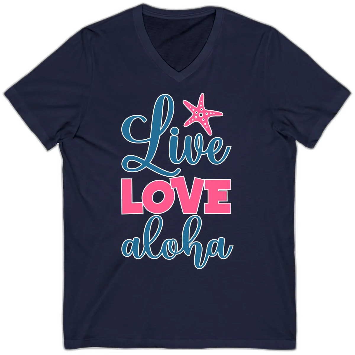 Live Life Aloha Starfish V-Neck Tee in Navy