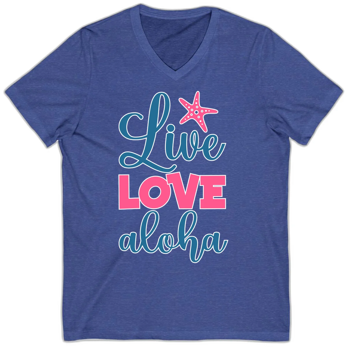 Live Life Aloha Starfish V-Neck Tee in Heather True Royal