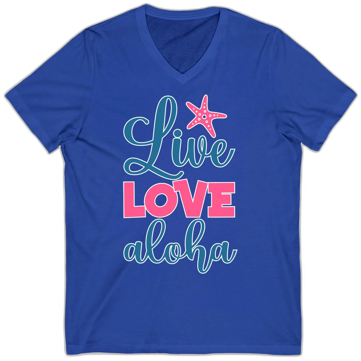 Live Life Aloha Starfish V-Neck Tee in True Royal